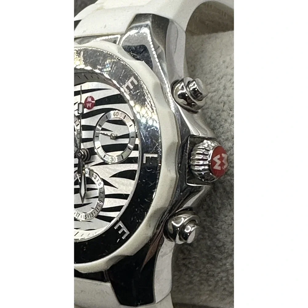Michele MWW12F000055 Women's Analog Watch Zebra Dial Silver Tone‎ Black & White